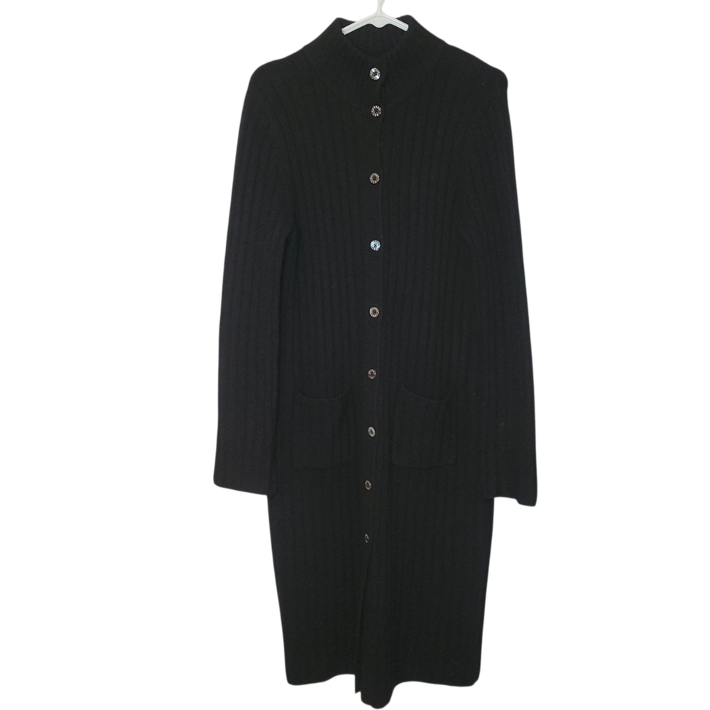 Lauren Ralph Lauren Merino Cashmere Angora Long Ribbed Cardigan Black Petite S
